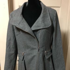 Laundry by Shelli Segal grey wool moto style pea coat size 12